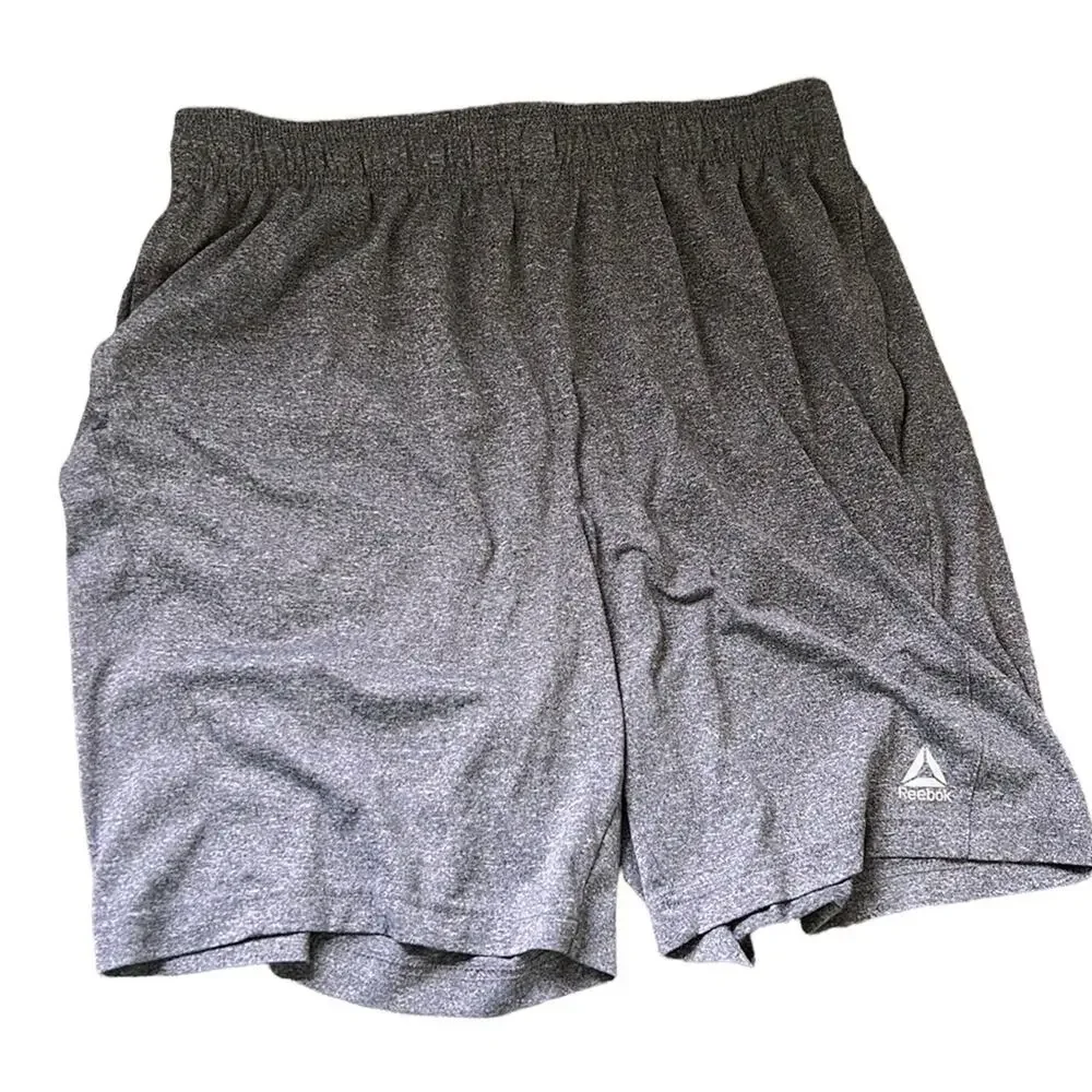 Reebok Heathered Gray Stretchy Soft Drawstring Athletic 8” Shorts